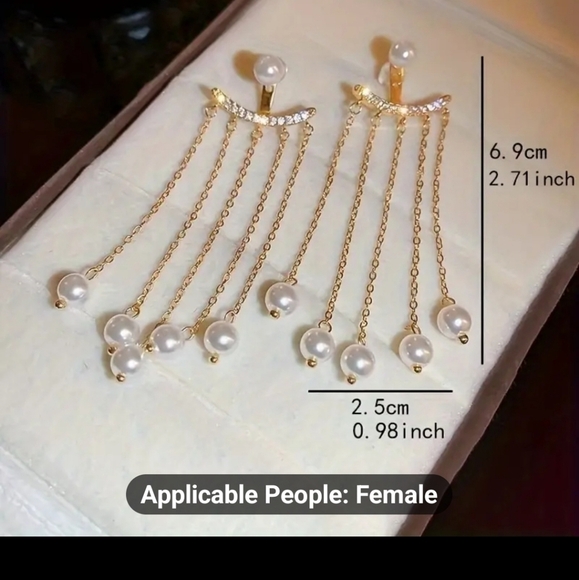 NEW FAUX PEARL TASSEL DANGLE EARRINGS - Picture 7 of 8